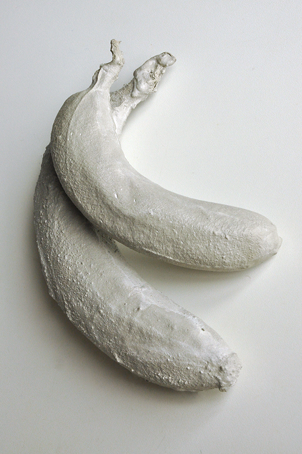 Bananas covered in concrete. Still life series. Photography of ephemeral artwork by Yvonne Lee Schultz