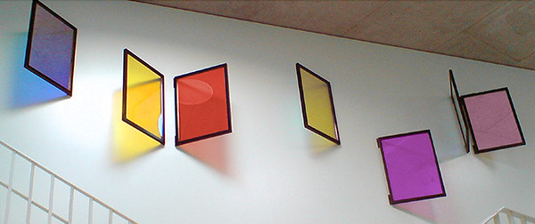 Site specific wall hanging art work which changes colors when seen from different angles. By YLS Yvonne Lee Schultz