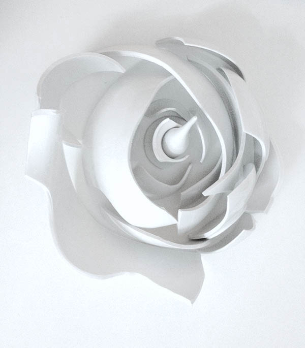 Contrast of beauty and fragility. Blossom of white bone china shards. Art by YLS Yvonne Lee Schultz