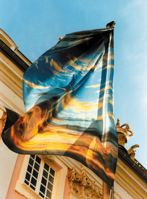 ONE SKY FLAG, EU Flag, UN Flag, German Flag ONE SKY FLAG at UN anniversary flying together with German, EU and UN flag