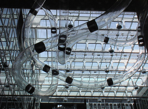 Transparent tubes integrating in architechture .Art installation, European Patent Office, Munich , YLS Yvonne Lee Schultz